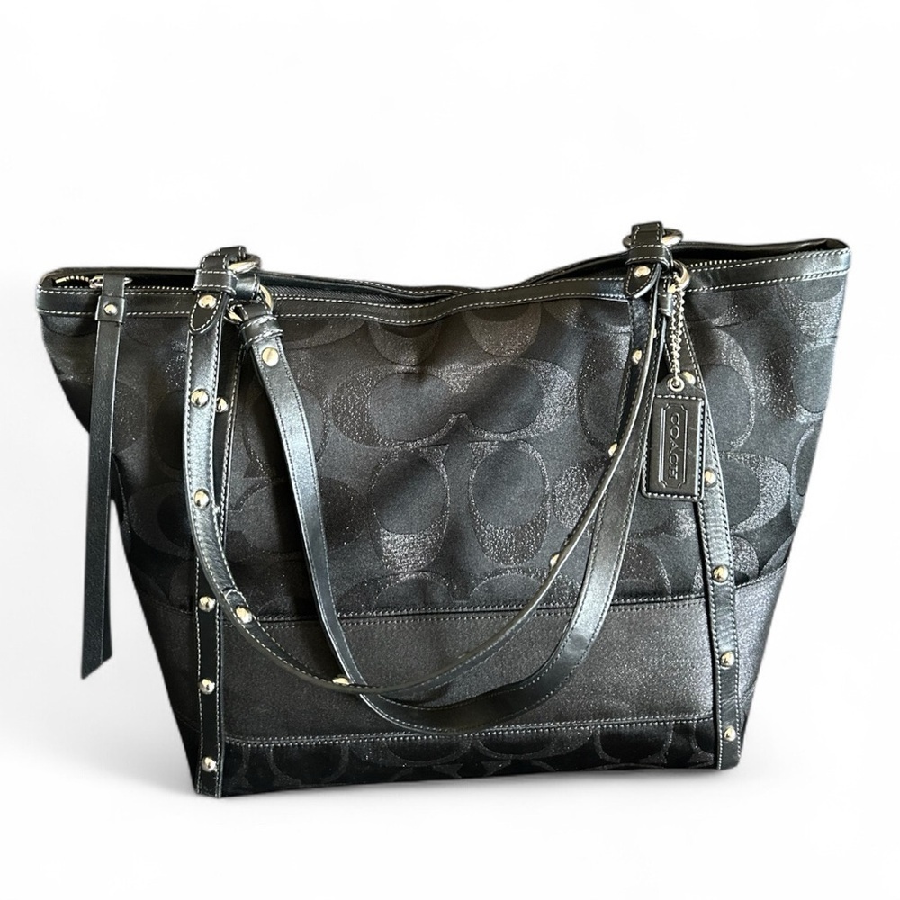 Coach Black Signature Lurex Studded Tote Shoulder bag